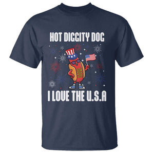 Funny Fourth Of July T Shirt Hot Diggity Dog I Love USA TS11 Navy Print Your Wear