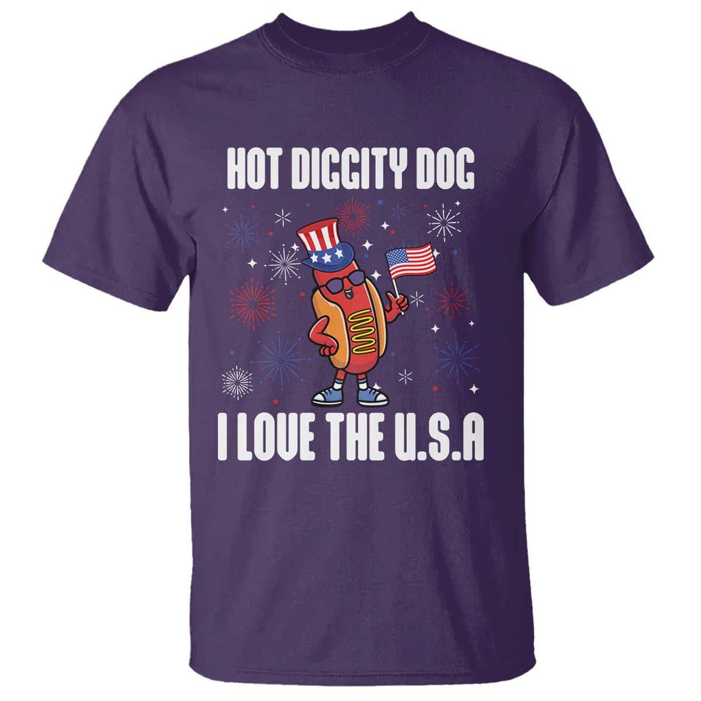 Funny Fourth Of July T Shirt Hot Diggity Dog I Love USA TS11 Purple Print Your Wear