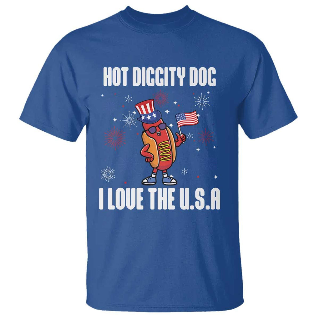 Funny Fourth Of July T Shirt Hot Diggity Dog I Love USA TS11 Royal Blue Print Your Wear