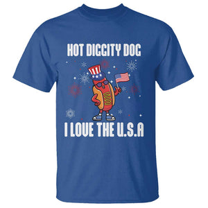 Funny Fourth Of July T Shirt Hot Diggity Dog I Love USA TS11 Royal Blue Print Your Wear