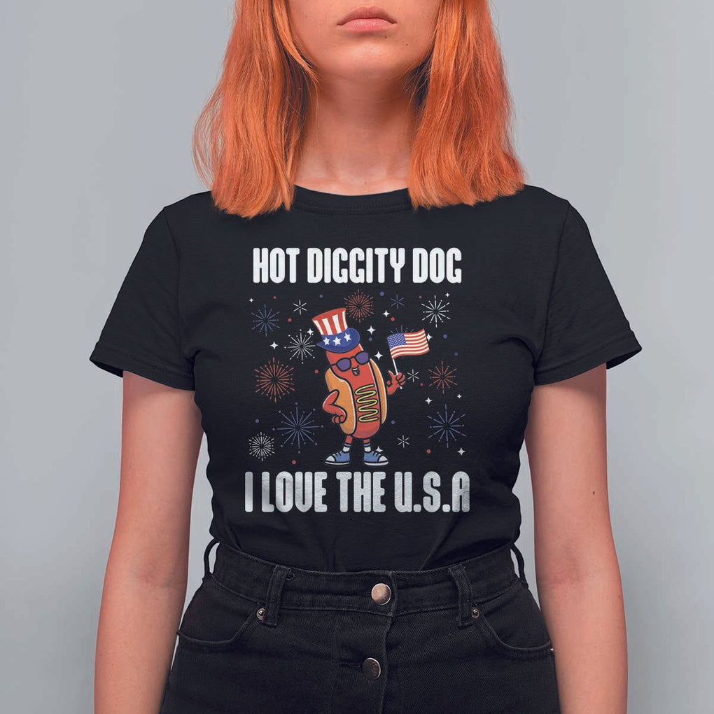 Funny Fourth Of July T Shirt For Women Hot Diggity Dog I Love USA TS11 Black Print Your Wear