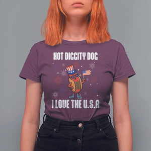 Funny Fourth Of July T Shirt For Women Hot Diggity Dog I Love USA TS11 Maroon Print Your Wear