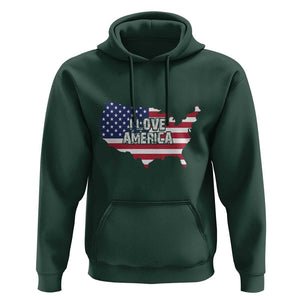 Fourth Of July Hoodie I Love America USA Flag Map TS11 Dark Forest Green Print Your Wear