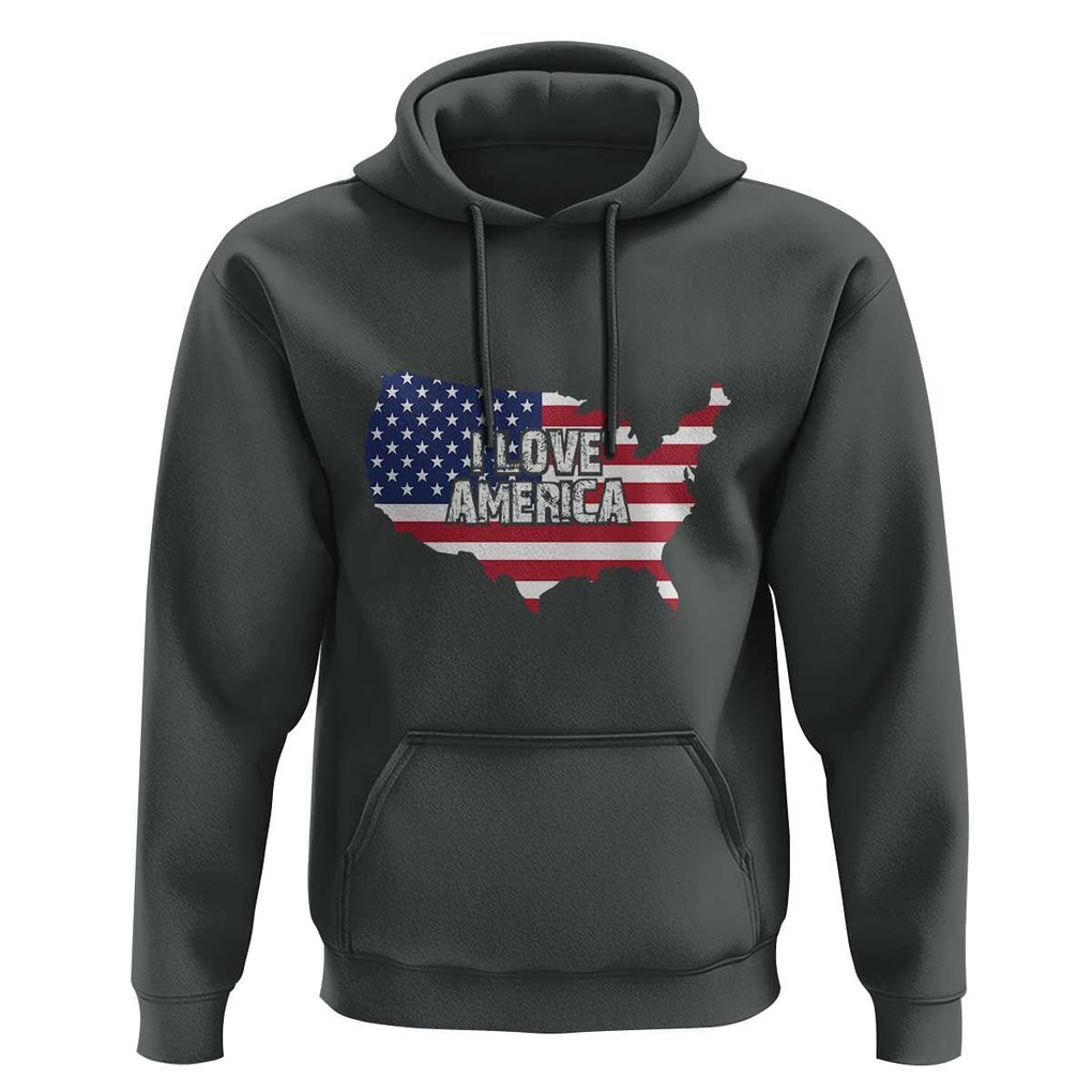 Fourth Of July Hoodie I Love America USA Flag Map TS11 Dark Heather Print Your Wear