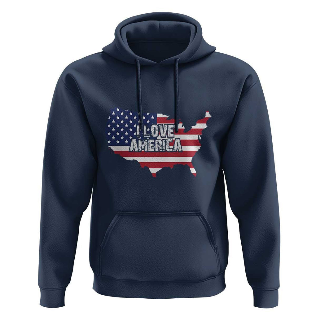 Fourth Of July Hoodie I Love America USA Flag Map TS11 Navy Print Your Wear