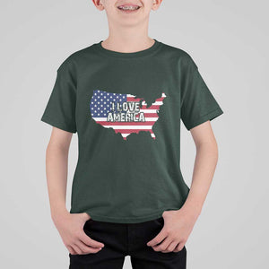 Fourth Of July T Shirt For Kid I Love America USA Flag Map TS11 Dark Forest Green Print Your Wear