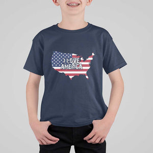 Fourth Of July T Shirt For Kid I Love America USA Flag Map TS11 Navy Print Your Wear
