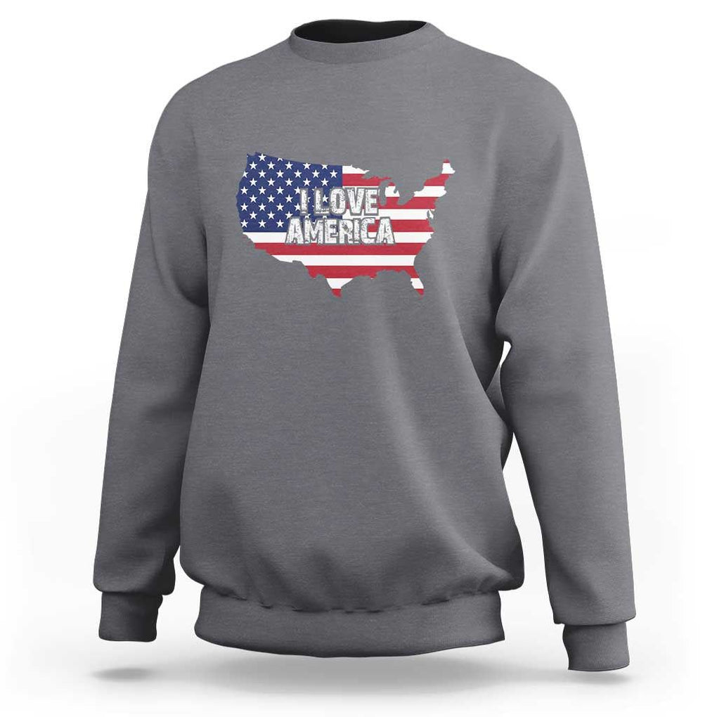 Fourth Of July Sweatshirt I Love America USA Flag Map TS11 Charcoal Print Your Wear
