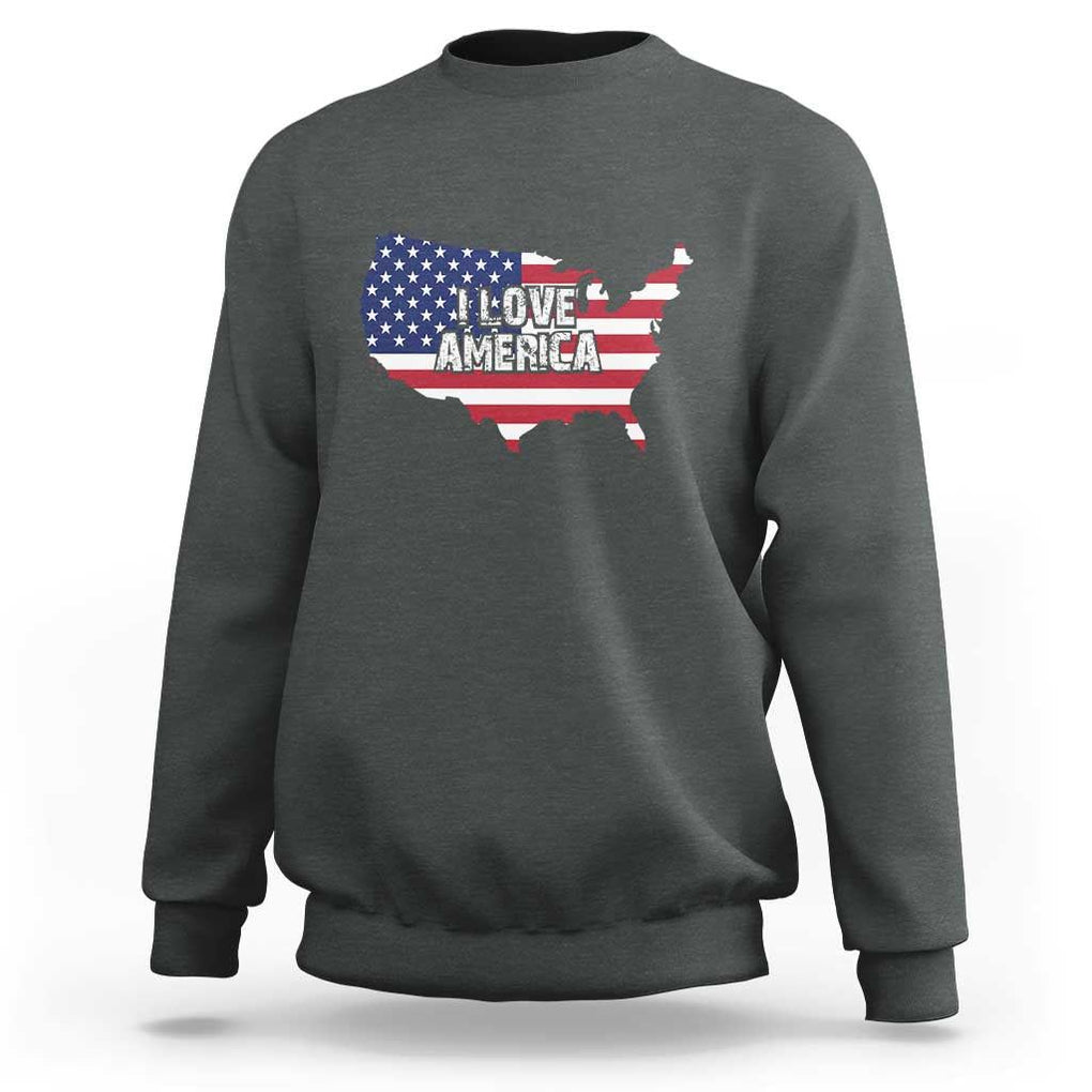 Fourth Of July Sweatshirt I Love America USA Flag Map TS11 Dark Heather Print Your Wear