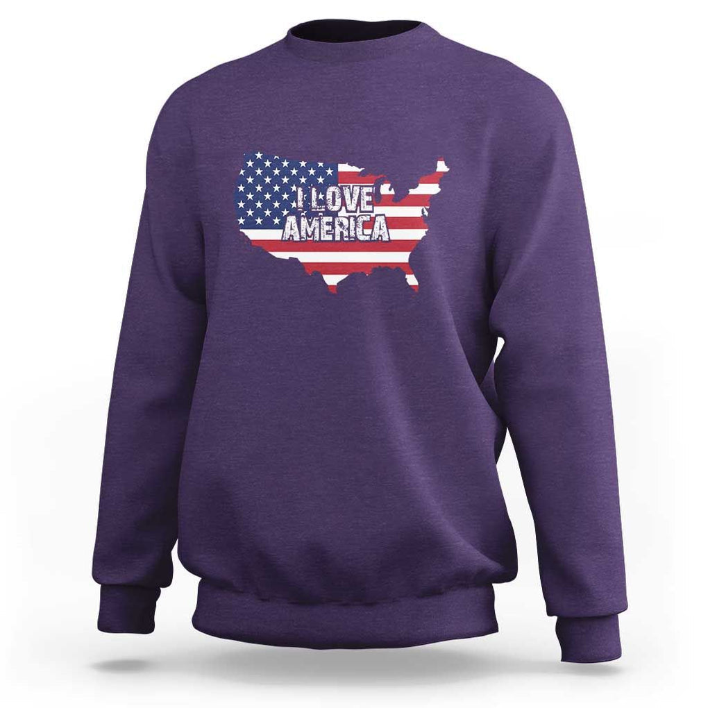 Fourth Of July Sweatshirt I Love America USA Flag Map TS11 Purple Print Your Wear