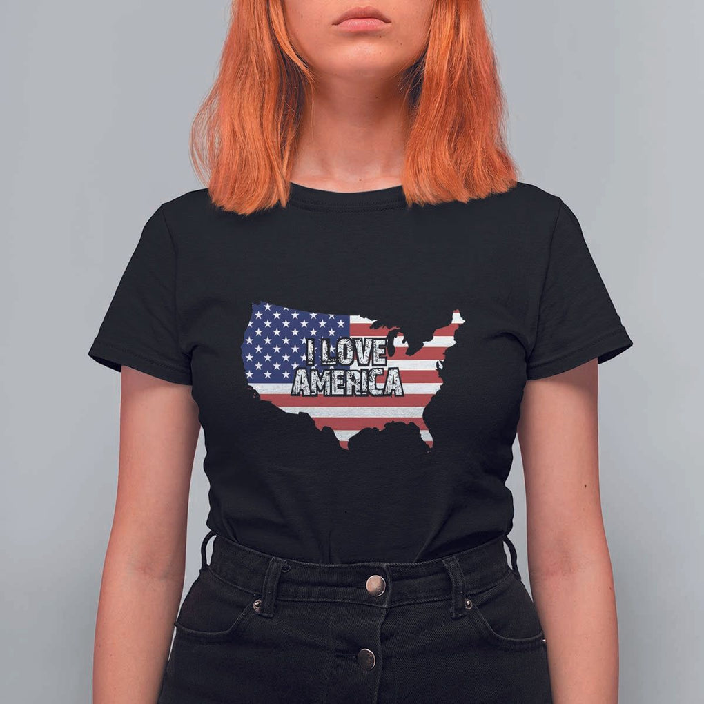 Fourth Of July T Shirt For Women I Love America USA Flag Map TS11 Black Print Your Wear