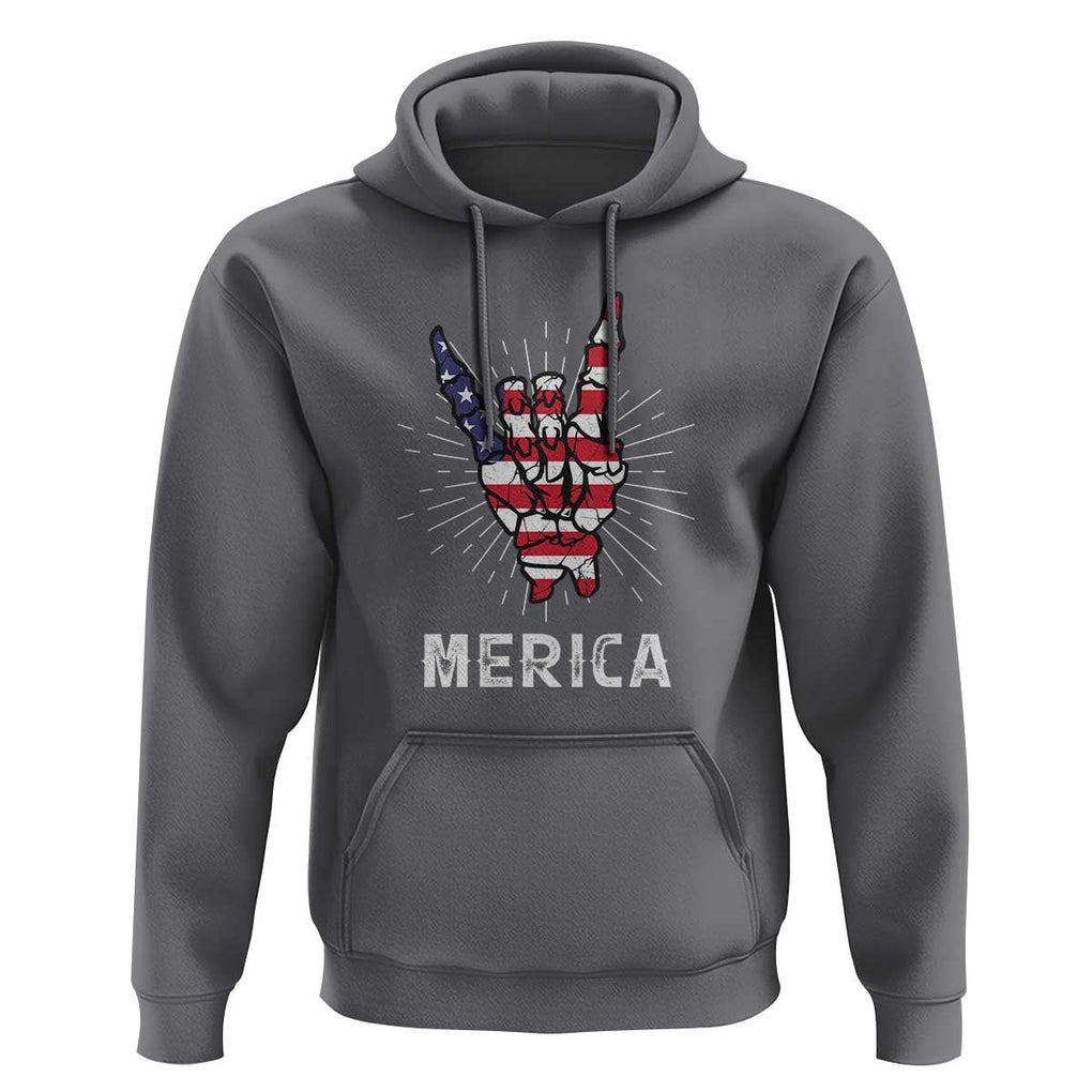 Rockin 4th Of July Hoodie Skeleton Hand American Flag Patriotic Day TS11 Charcoal Print Your Wear
