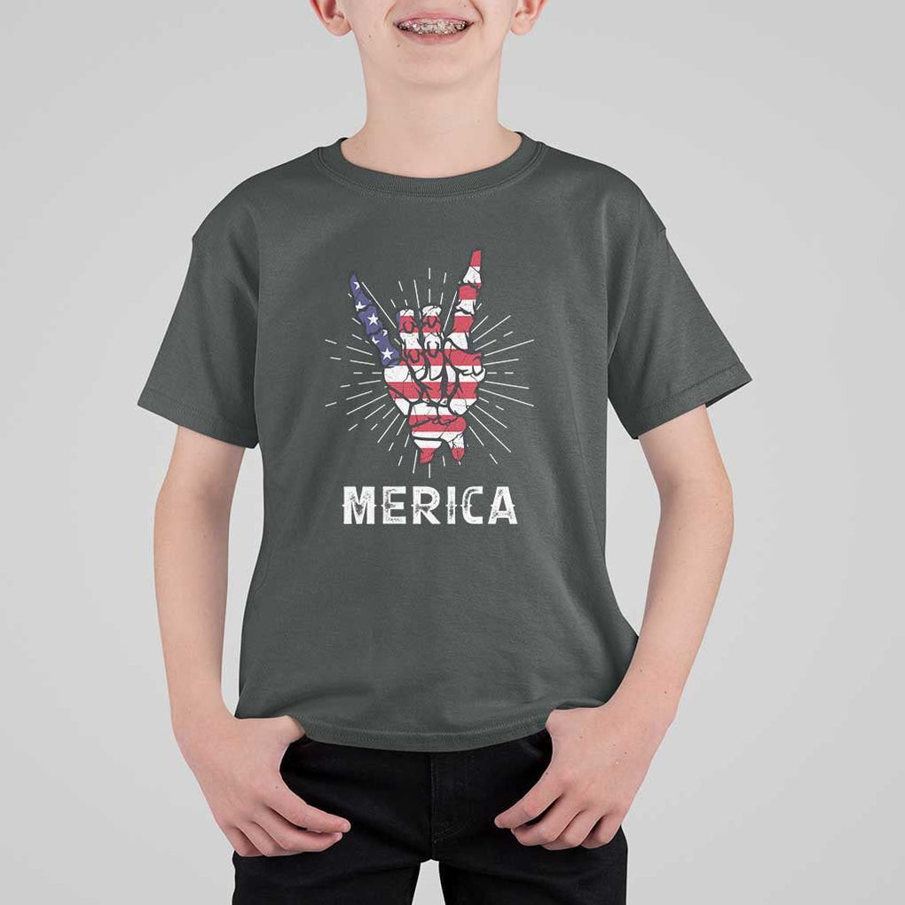 Rockin 4th Of July T Shirt For Kid Skeleton Hand American Flag Patriotic Day TS11 Dark Heather Print Your Wear