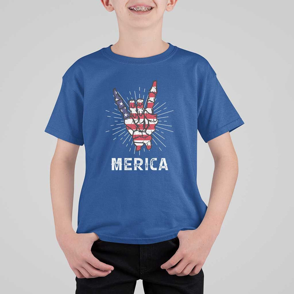 Rockin 4th Of July T Shirt For Kid Skeleton Hand American Flag Patriotic Day TS11 Royal Blue Print Your Wear