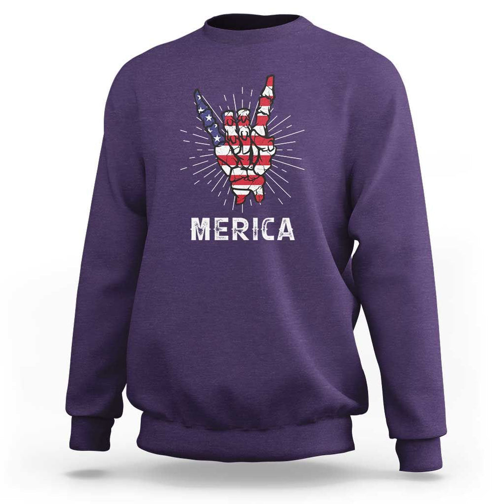 Rockin 4th Of July Sweatshirt Skeleton Hand American Flag Patriotic Day TS11 Purple Print Your Wear