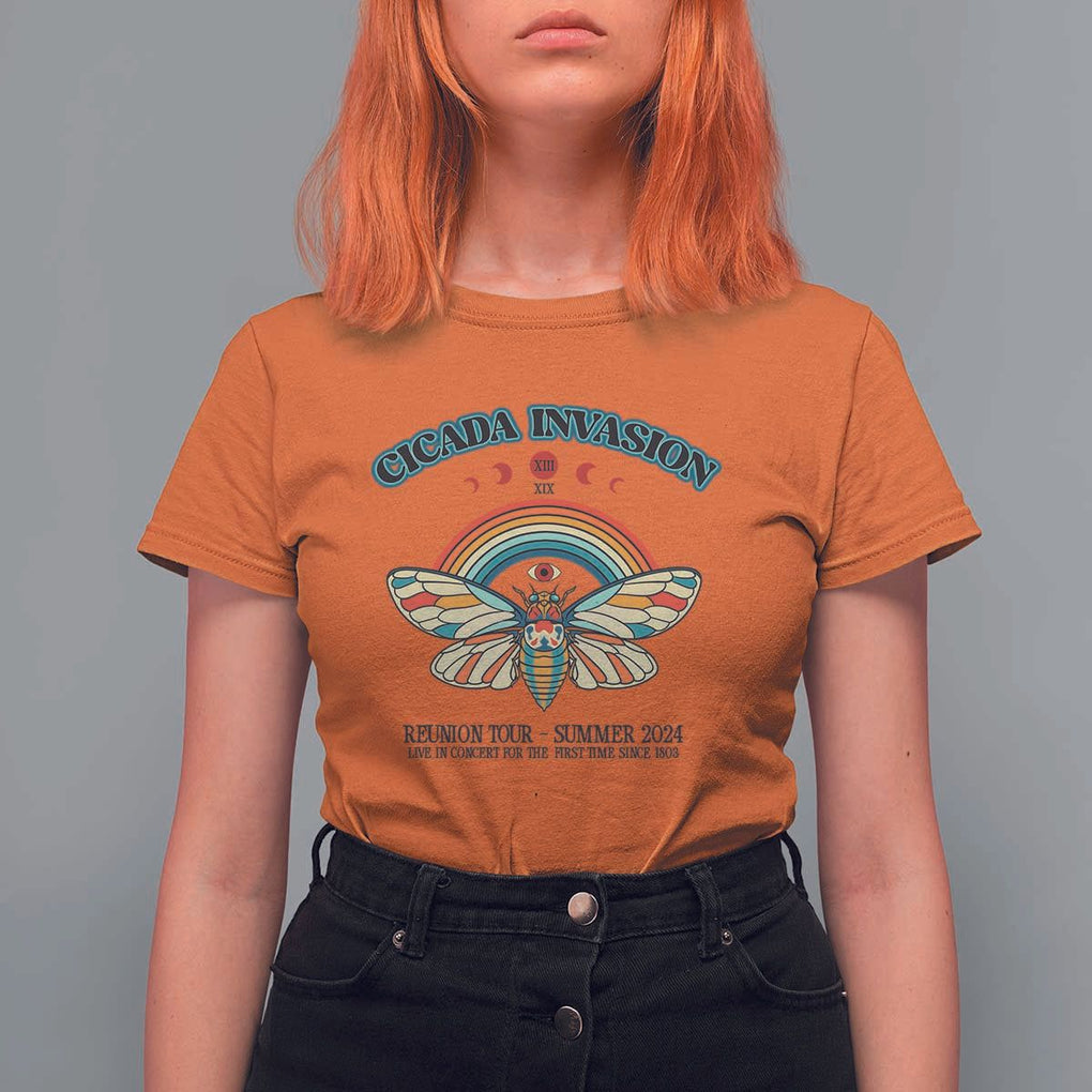 Cicada Invasion Reunion Tour Summer 2024 T Shirt For Women Vintage Broods XIX & XIII Boho Style TS11 Orange Print Your Wear