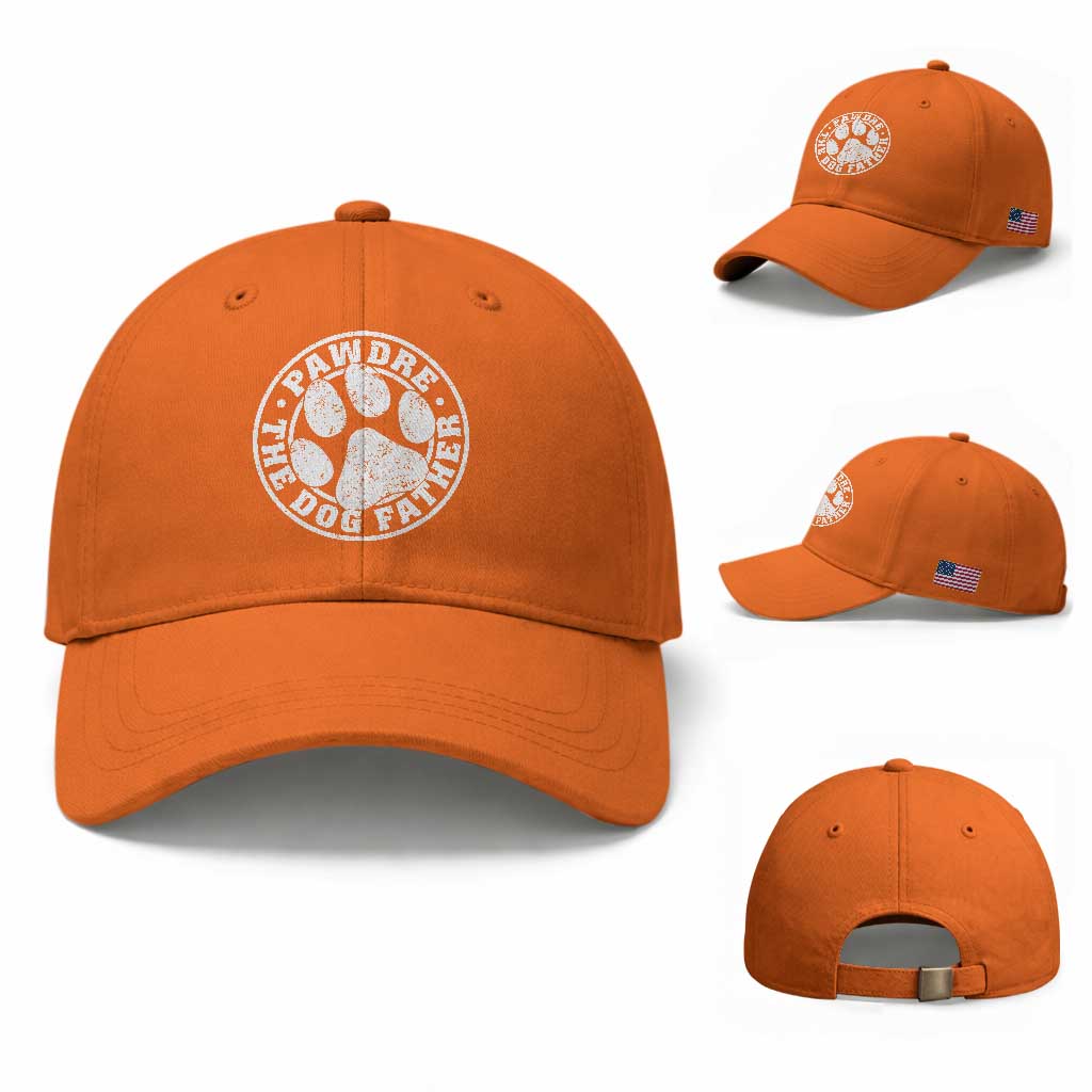Funny Pawdre The Dog Father Baseball Cap Fur Dad Fathers Day Distressed Paw Prints TS11 Baseball Cap Universal Fit Orange Print Your Wear