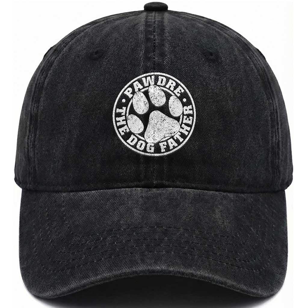 Funny Pawdre The Dog Father Washed Cotton Baseball Cap Fur Dad Fathers Day Distressed Paw Prints TS11 Print Your Wear