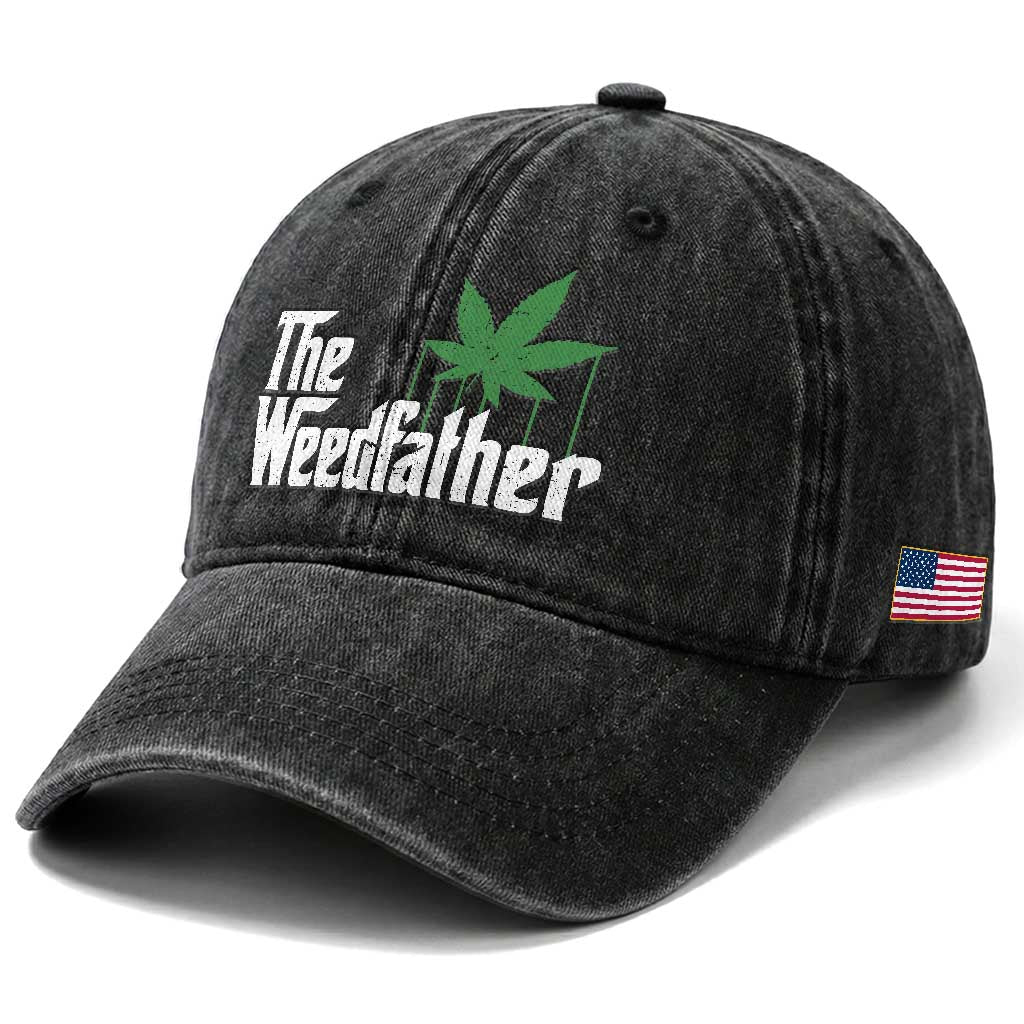 Funny The Weedfather Washed Cotton Baseball Cap Marijuana Stoner Dad Fathers Day TS11 Print Your Wear