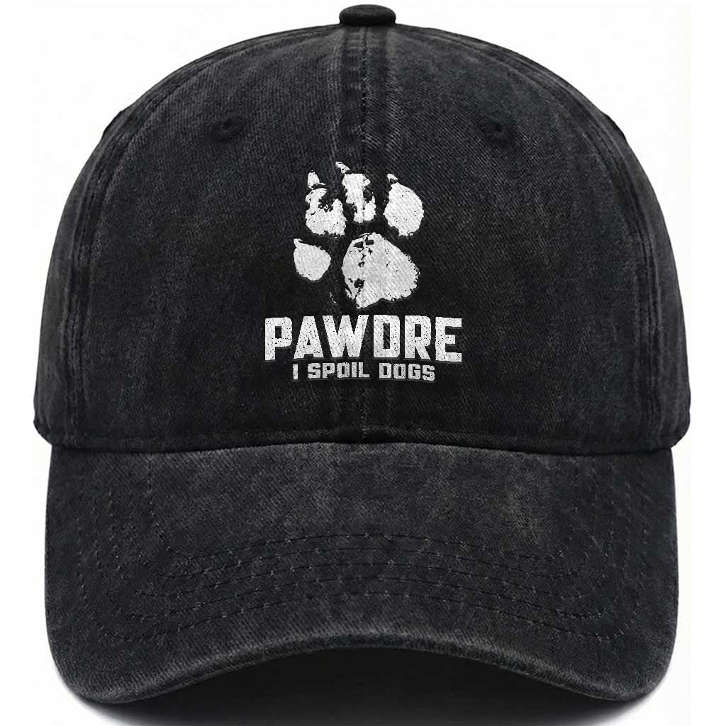 Funny Pawdre I Spoil Dogs Washed Cotton Baseball Cap Fur Dad Fathers Day Vintage Paw Prints TS11 Print Your Wear
