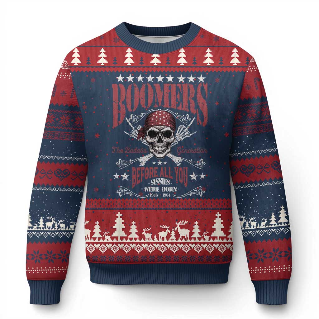 Boomers The Badass Generation Before All You Sissies Were Born Ugly Christmas Sweater Baby Boomers Generation Skull TS11 Navy Red Print Your Wear