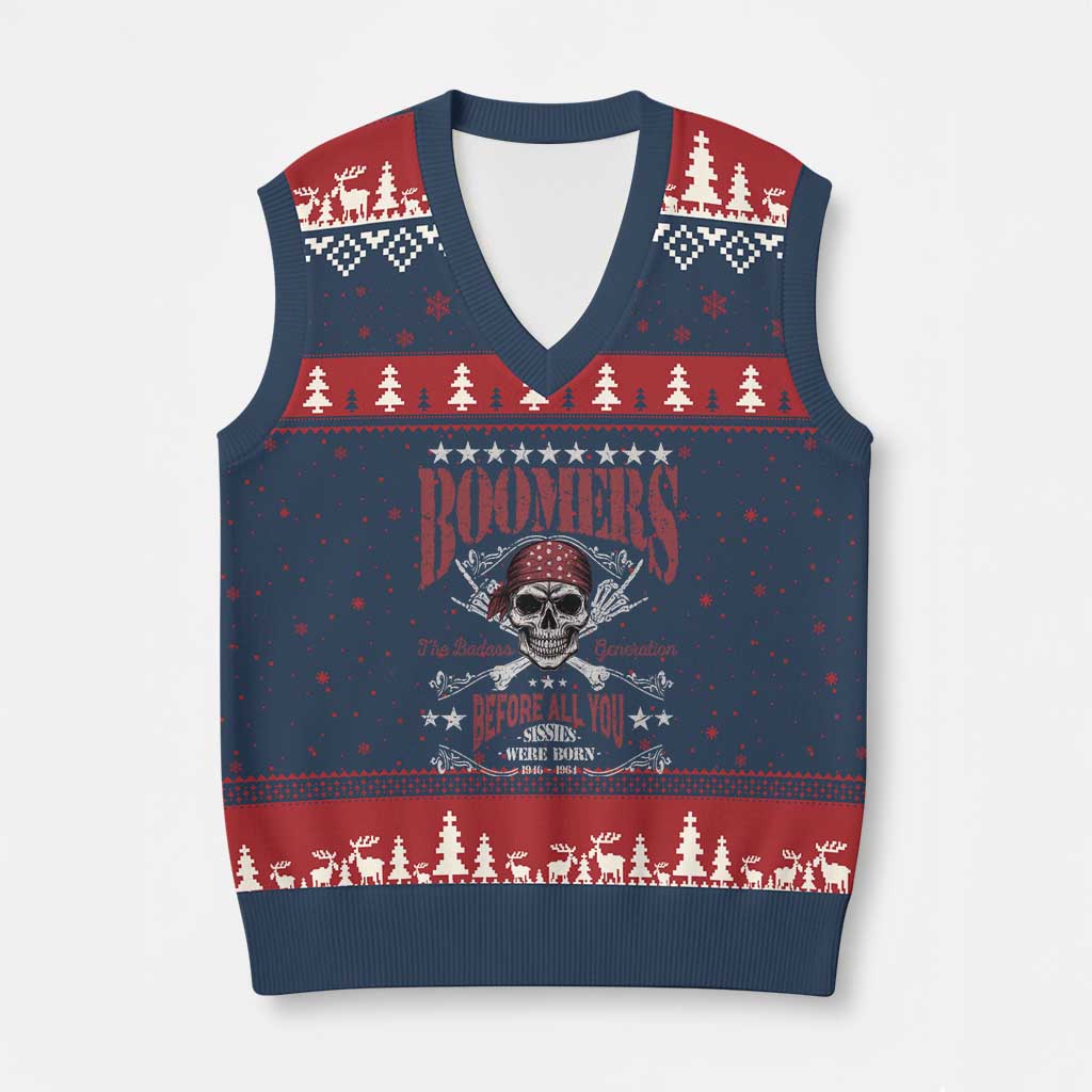Boomers The Badass Generation Before All You Sissies Were Born V-Neck Knit Sweater Vest Baby Boomers Generation Skull TS11 Navy Red Print Your Wear