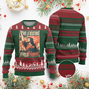 Vive La Resistance Vivela Femme Ugly Christmas Sweater Feminist Women's Right Political Sattire - Print Your Wear