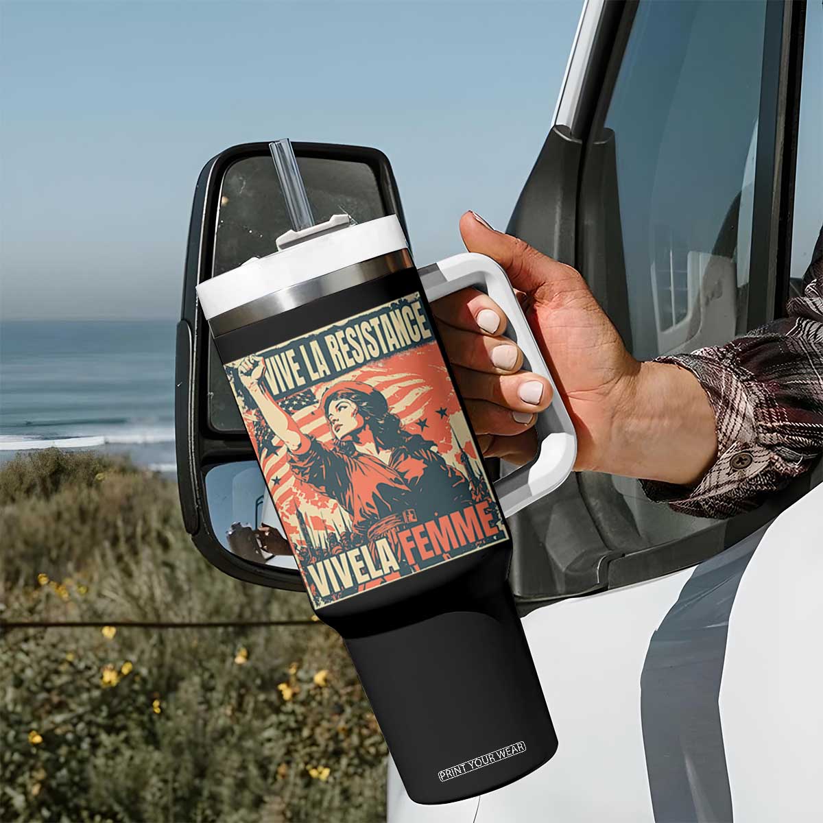 Vive La Resistance Vivela Femme Tumbler With Handle Feminist Women's Right Political Sattire TS11 Print Your Wear