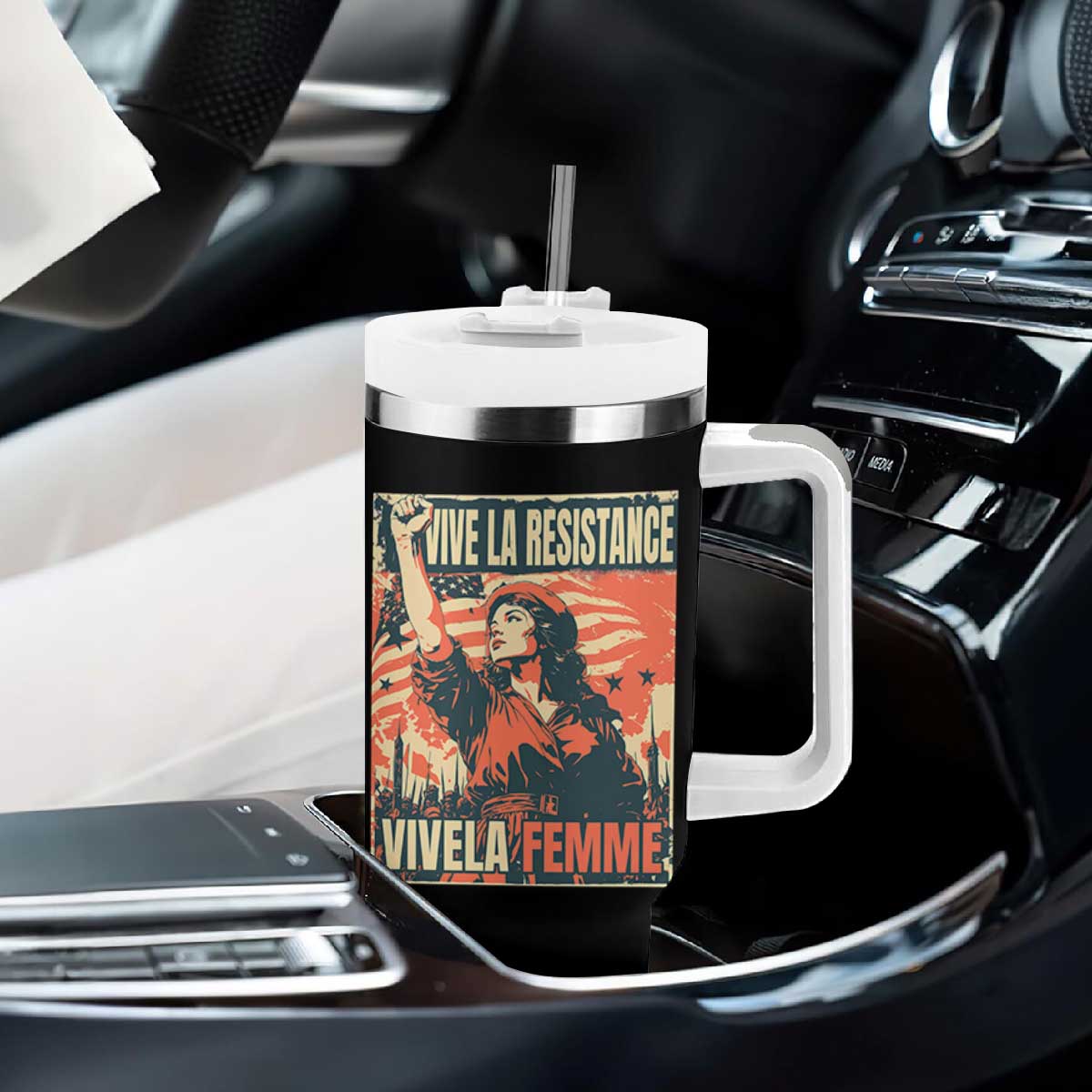 Vive La Resistance Vivela Femme Tumbler With Handle Feminist Women's Right Political Sattire TS11 Print Your Wear