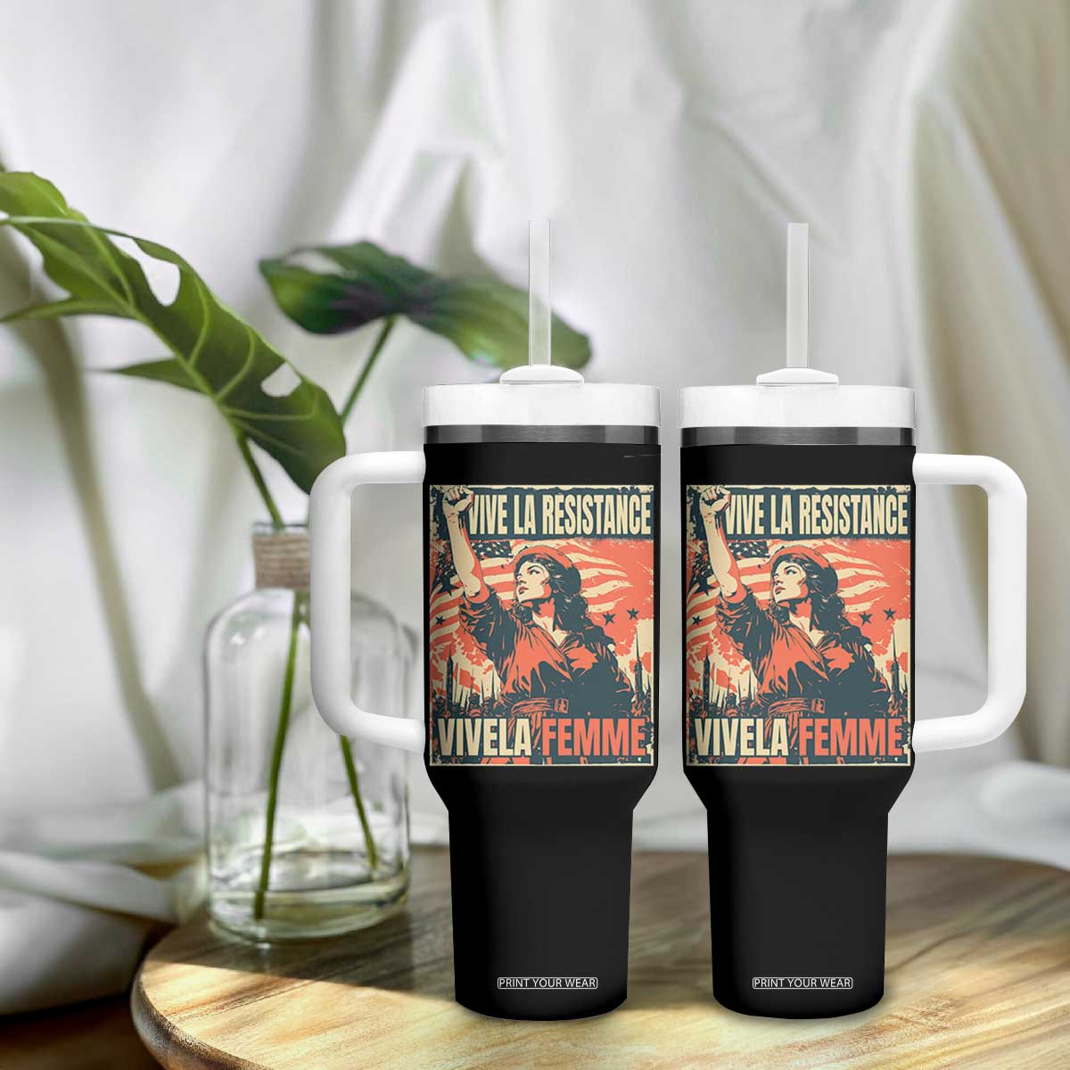 Vive La Resistance Vivela Femme Tumbler With Handle Feminist Women's Right Political Sattire TS11 Print Your Wear