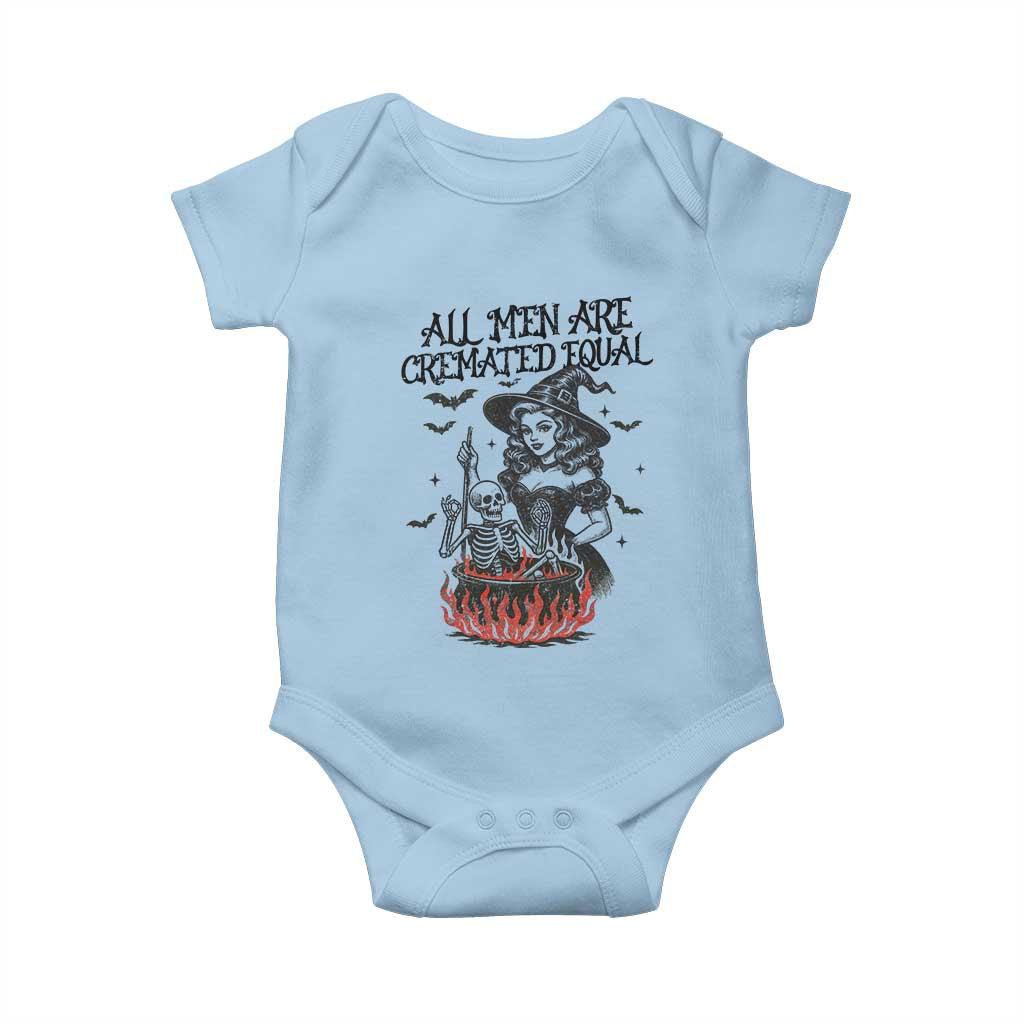 Witch All Men Are Cremated Equal Baby Onesie Feminist Halloween TS11 Light Blue Print Your Wear