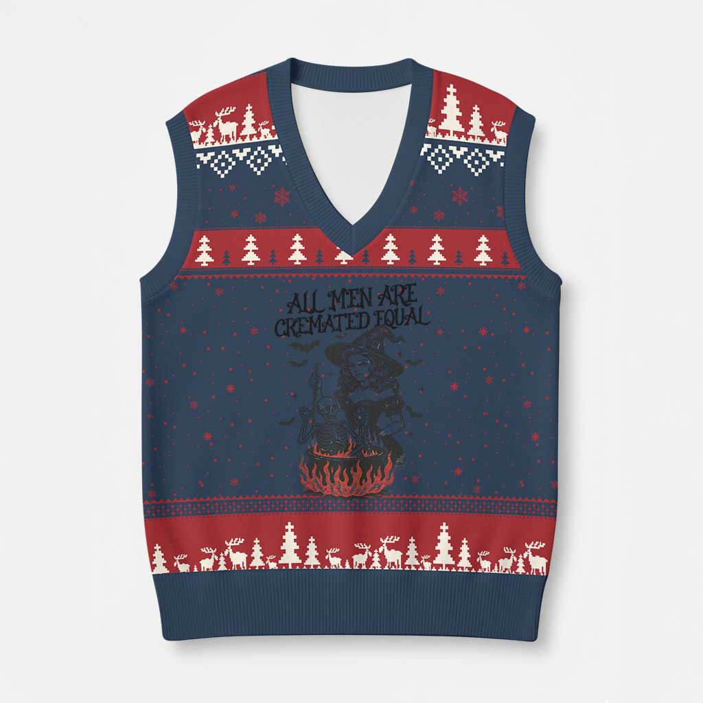 Witch All Men Are Cremated Equal V-Neck Knit Sweater Vest Feminist Halloween - Print Your Wear