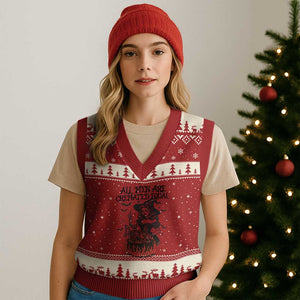 Witch All Men Are Cremated Equal V-Neck Knit Sweater Vest Feminist Halloween TS11 Red Beige Print Your Wear