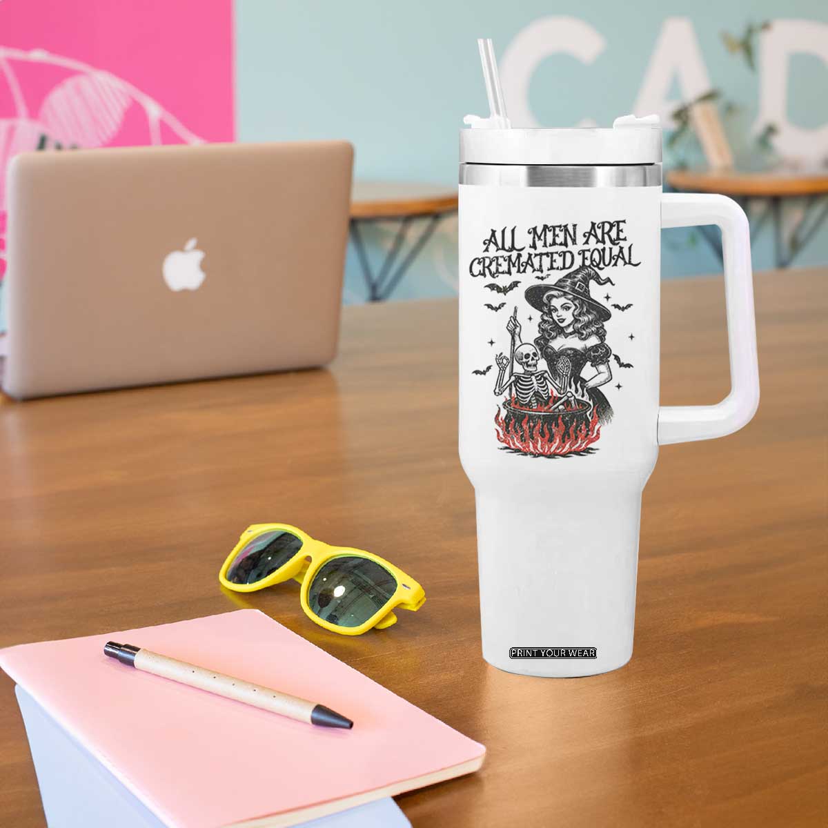 Witch All Men Are Cremated Equal Tumbler With Handle Feminist Halloween TS11 Print Your Wear
