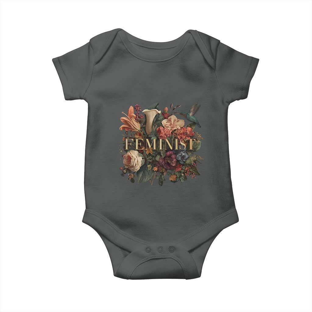 Pro Feminist Women's Rights Vintage Retro Flower Baby Onesie TS11 Dark Heather Print Your Wear