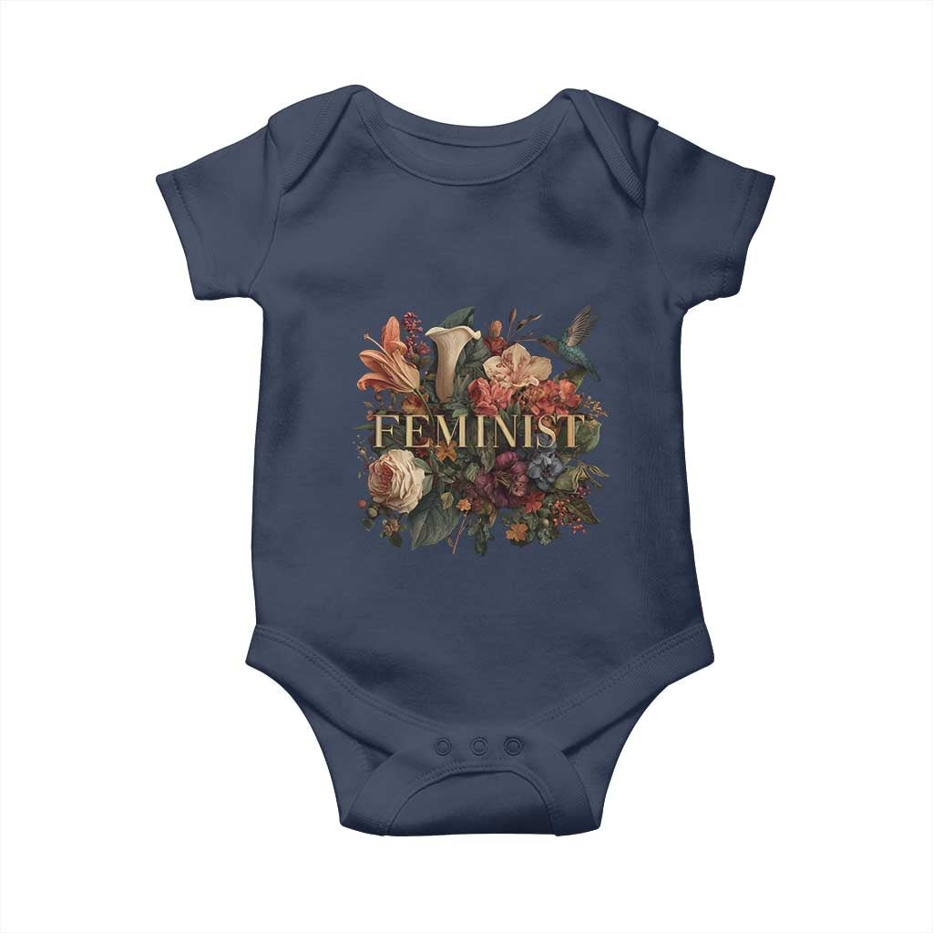 Pro Feminist Women's Rights Vintage Retro Flower Baby Onesie TS11 Navy Print Your Wear
