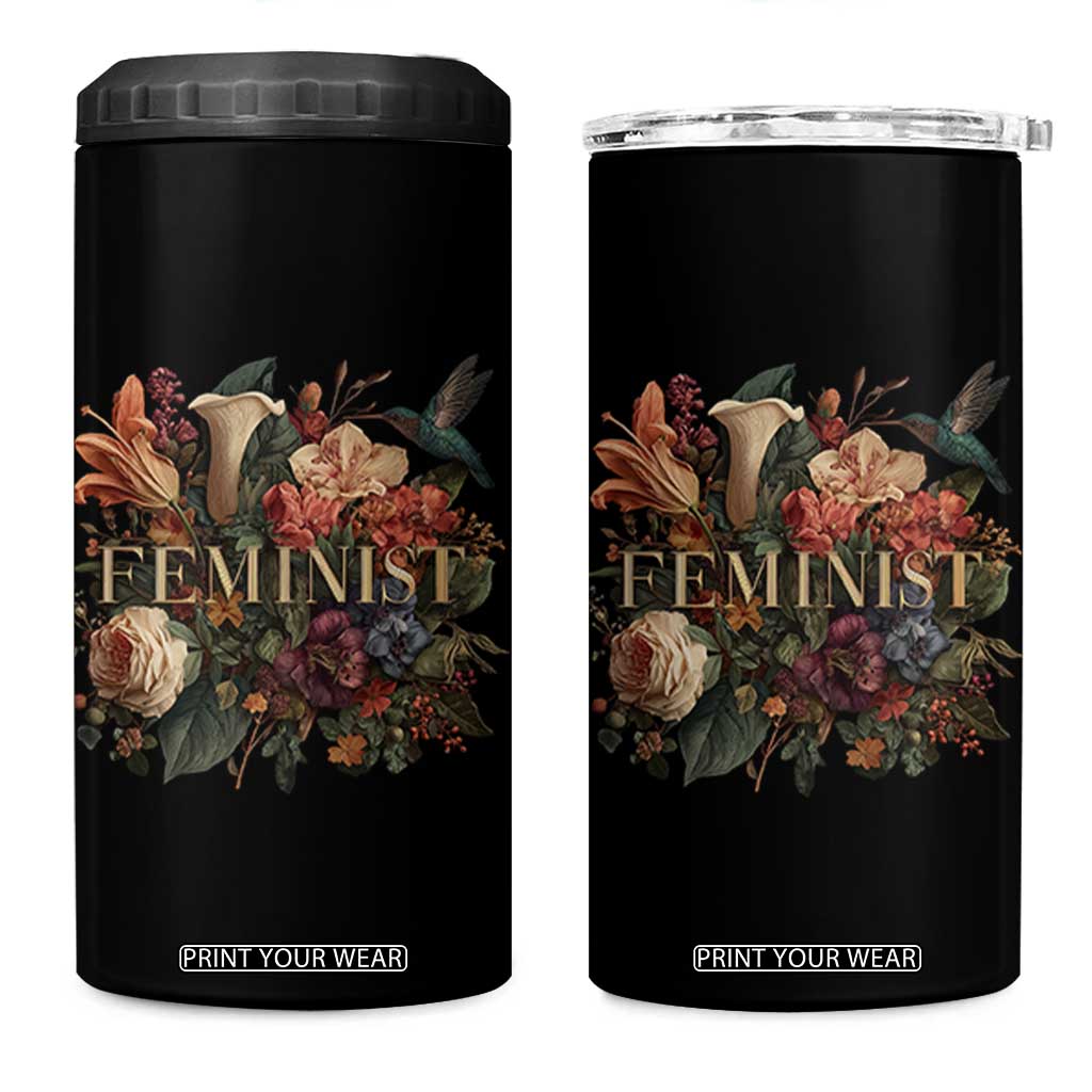 Pro Feminist Women's Rights Vintage Retro Flower 4 in 1 Can Cooler Tumbler TS11 One Size: 16 oz Black Print Your Wear
