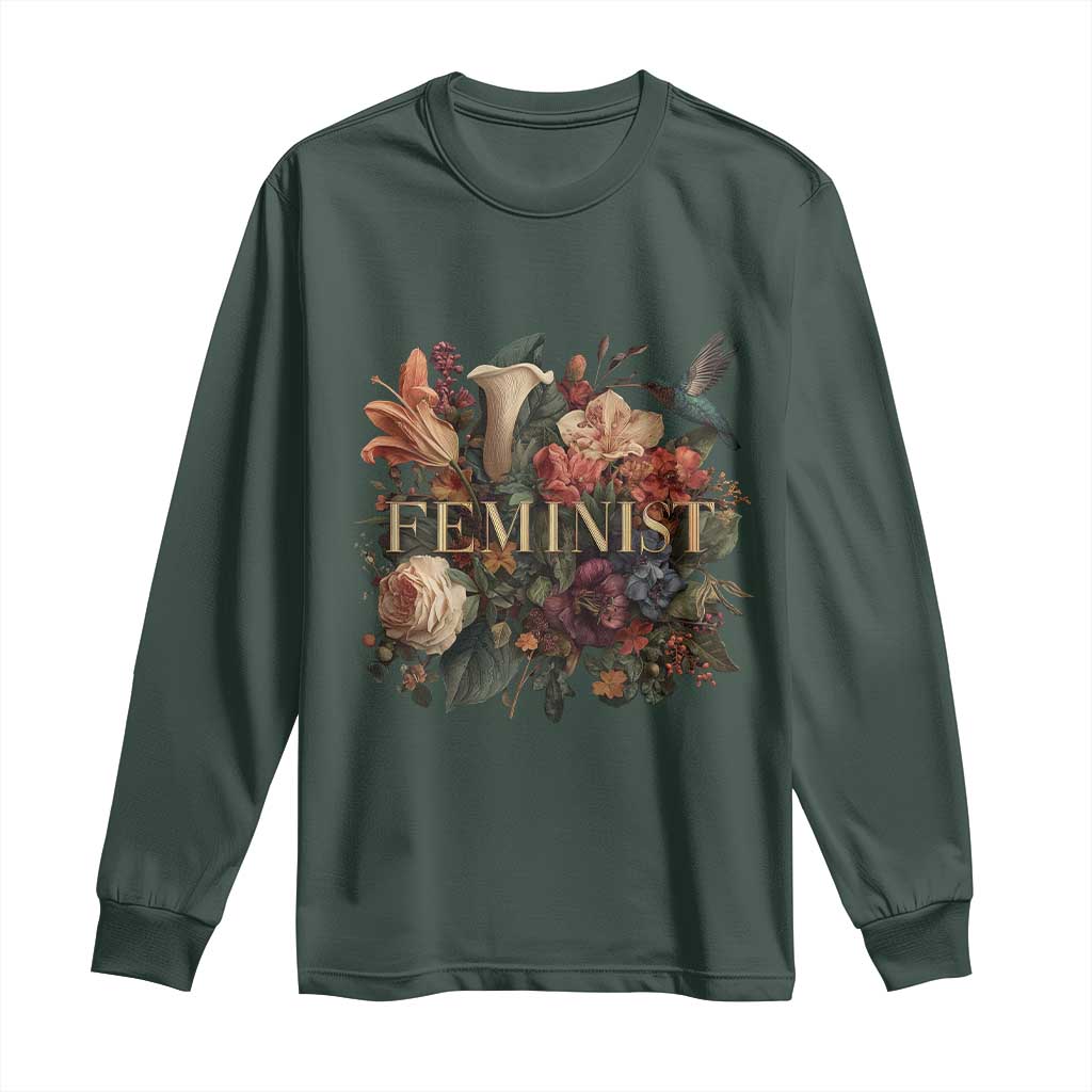 Pro Feminist Women's Rights Vintage Retro Flower Long Sleeve Shirt TS11 Dark Forest Green Print Your Wear