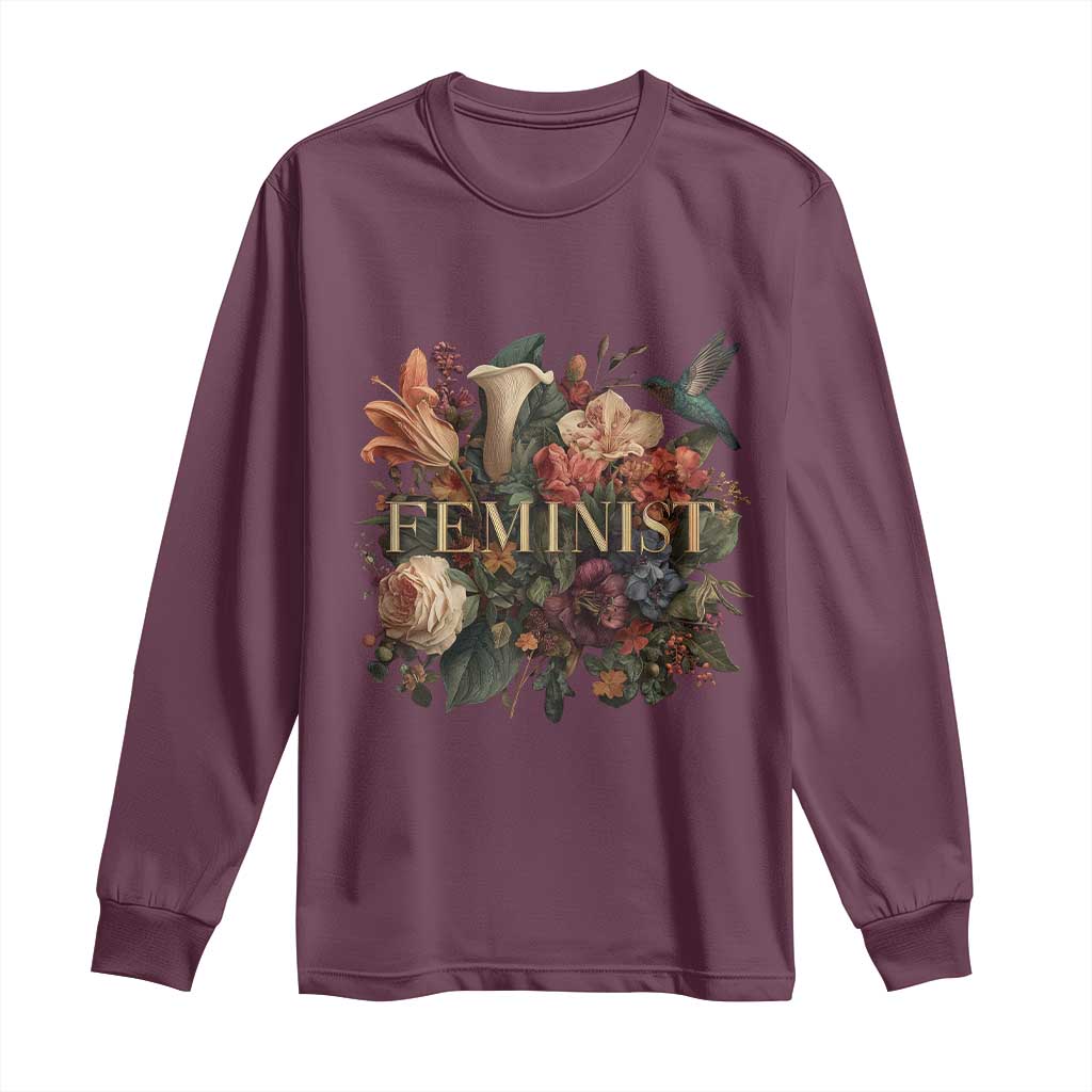 Pro Feminist Women's Rights Vintage Retro Flower Long Sleeve Shirt TS11 Maroon Print Your Wear