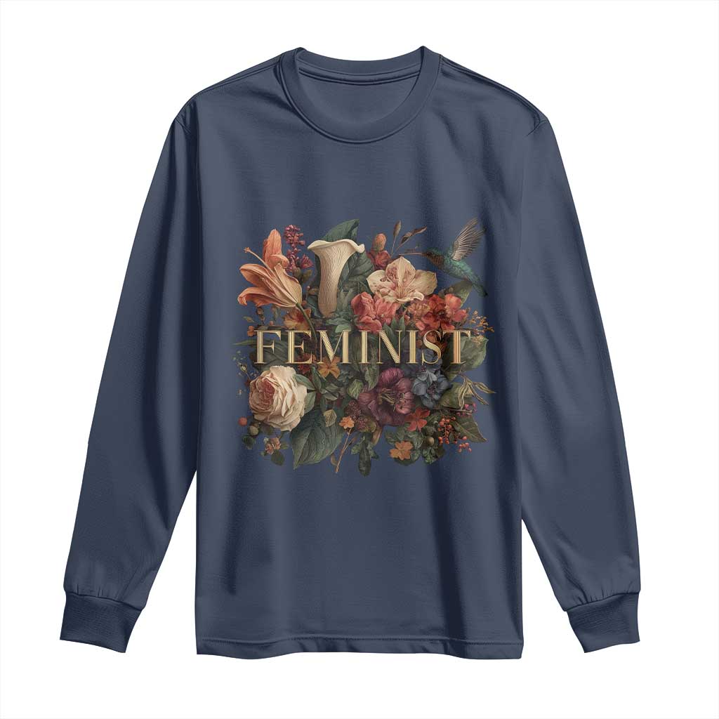 Pro Feminist Women's Rights Vintage Retro Flower Long Sleeve Shirt TS11 Navy Print Your Wear