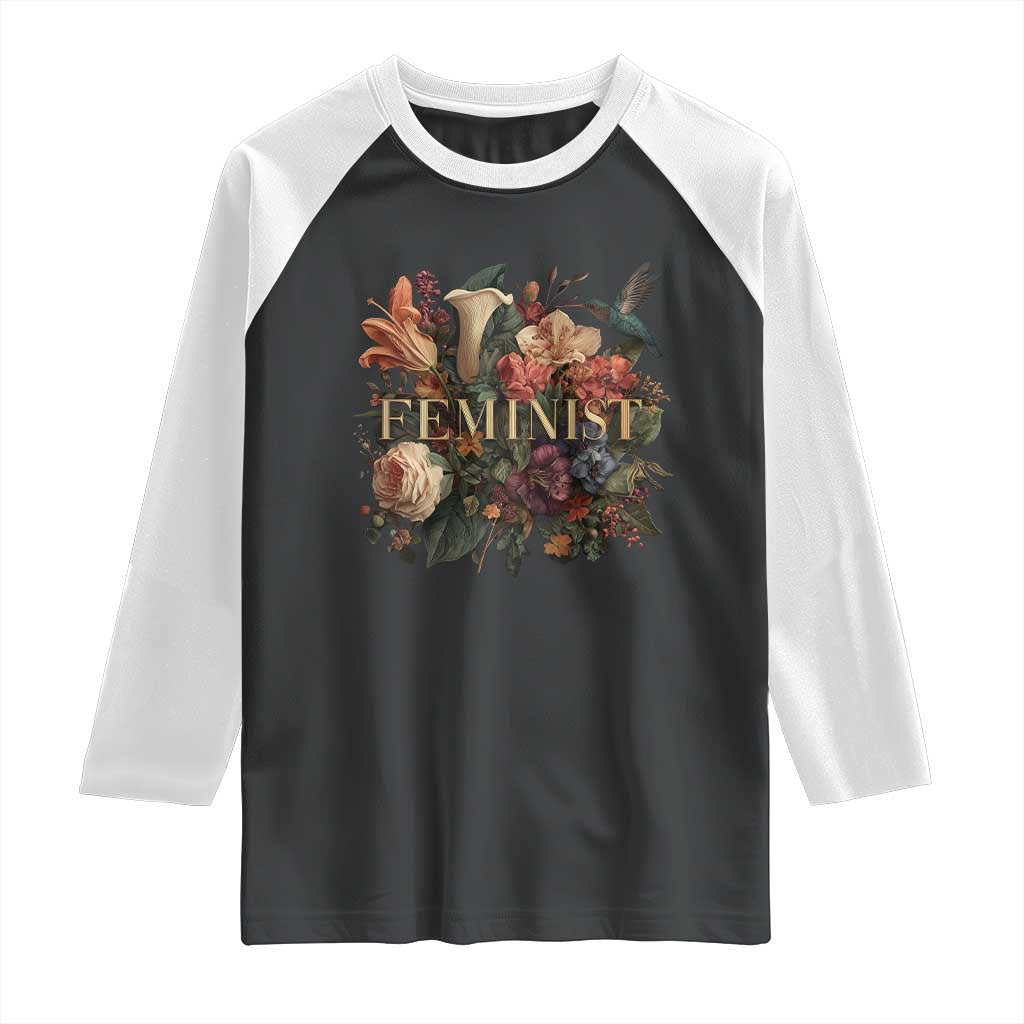 Pro Feminist Women's Rights Vintage Retro Flower Raglan Shirt TS11 Black White Print Your Wear