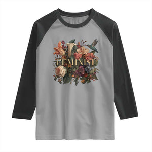 Pro Feminist Women's Rights Vintage Retro Flower Raglan Shirt TS11 Sport Gray Black Print Your Wear