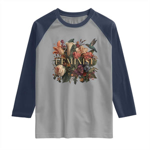 Pro Feminist Women's Rights Vintage Retro Flower Raglan Shirt TS11 Sport Gray Navy Print Your Wear