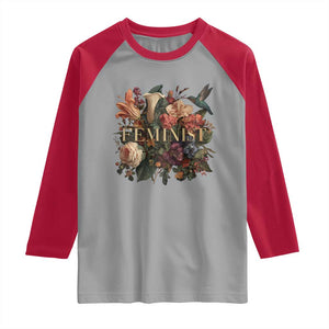 Pro Feminist Women's Rights Vintage Retro Flower Raglan Shirt TS11 Sport Gray Red Print Your Wear