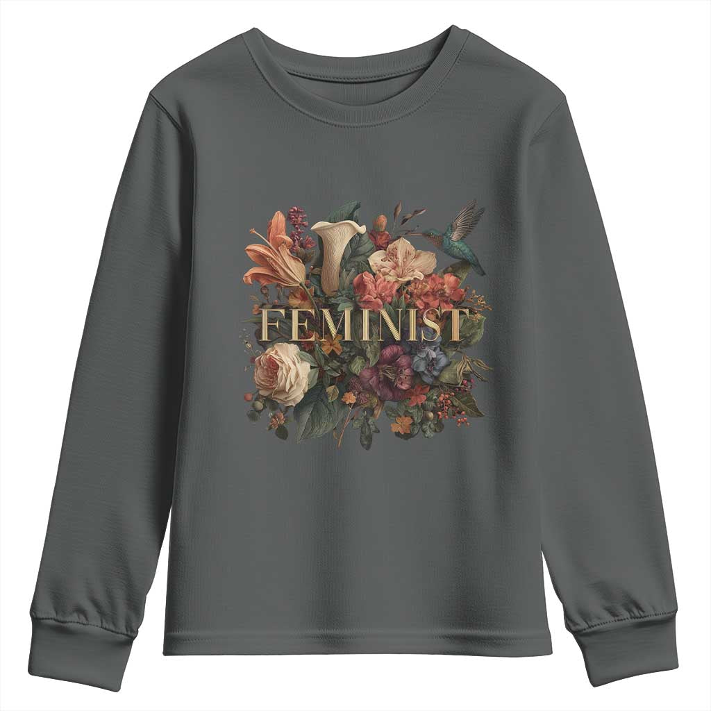 Pro Feminist Women's Rights Vintage Retro Flower Youth Sweatshirt TS11 Dark Heather Print Your Wear