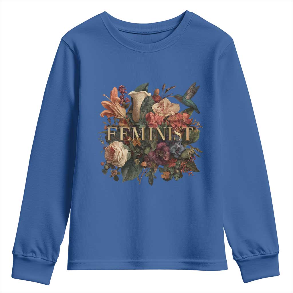 Pro Feminist Women's Rights Vintage Retro Flower Youth Sweatshirt TS11 Royal Blue Print Your Wear