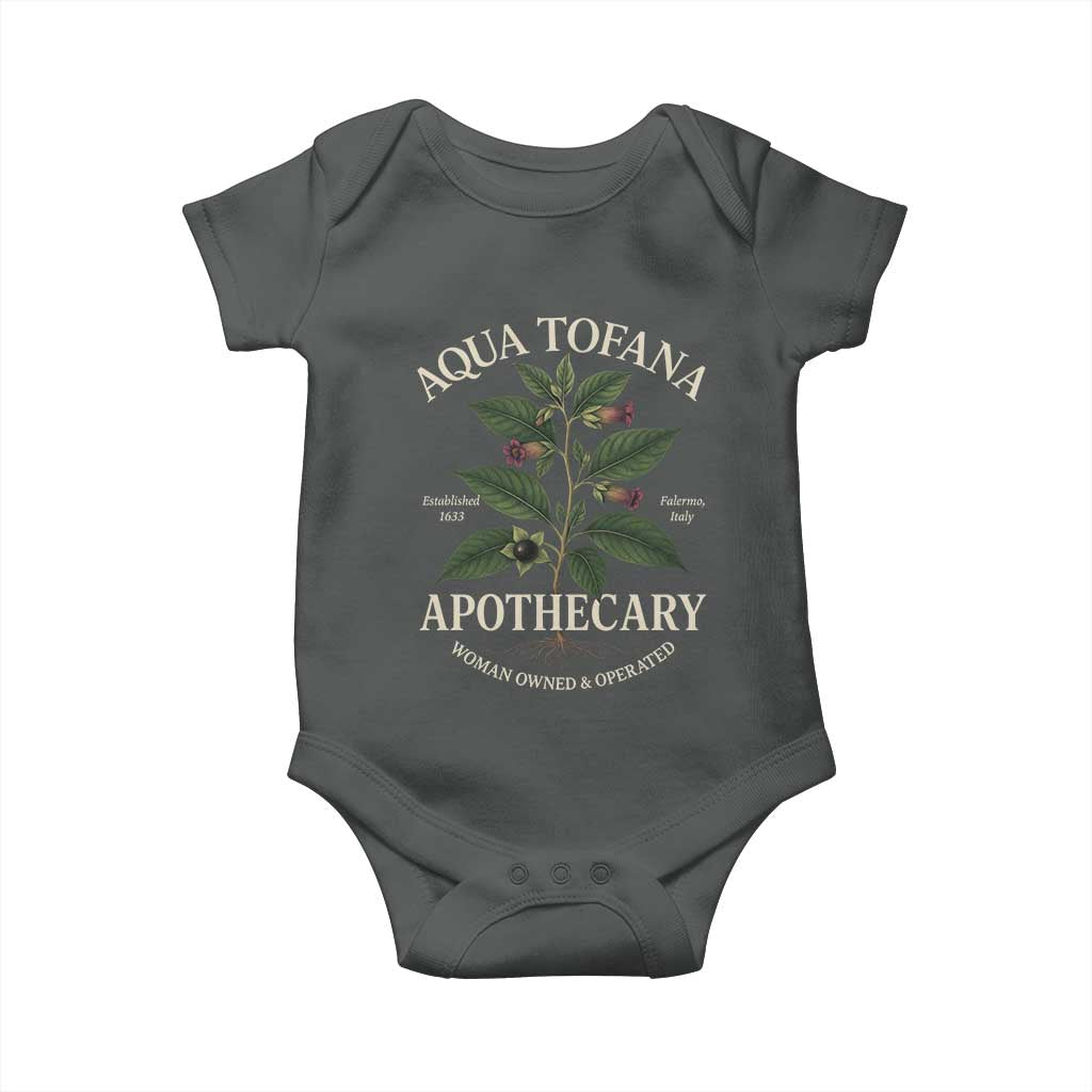 Aqua Tofana Apothecary Baby Onesie Feminist Woman Owned And Operated TS11 Dark Heather Print Your Wear