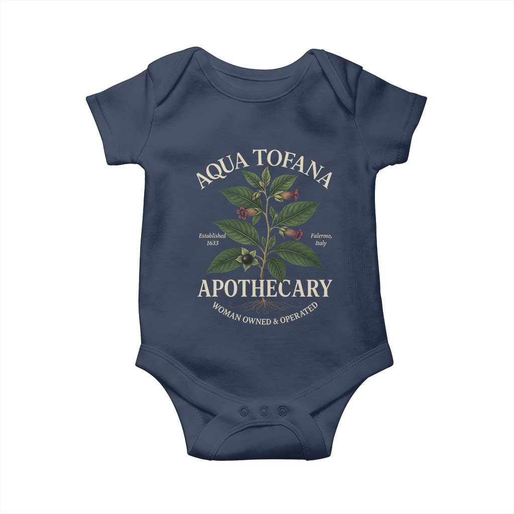 Aqua Tofana Apothecary Baby Onesie Feminist Woman Owned And Operated TS11 Navy Print Your Wear