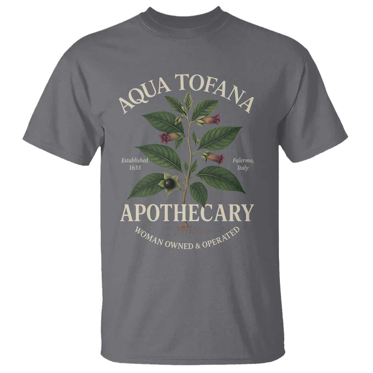 Aqua Tofana Apothecary T Shirt Feminist Woman Owned And Operated TS11 Charcoal Print Your Wear