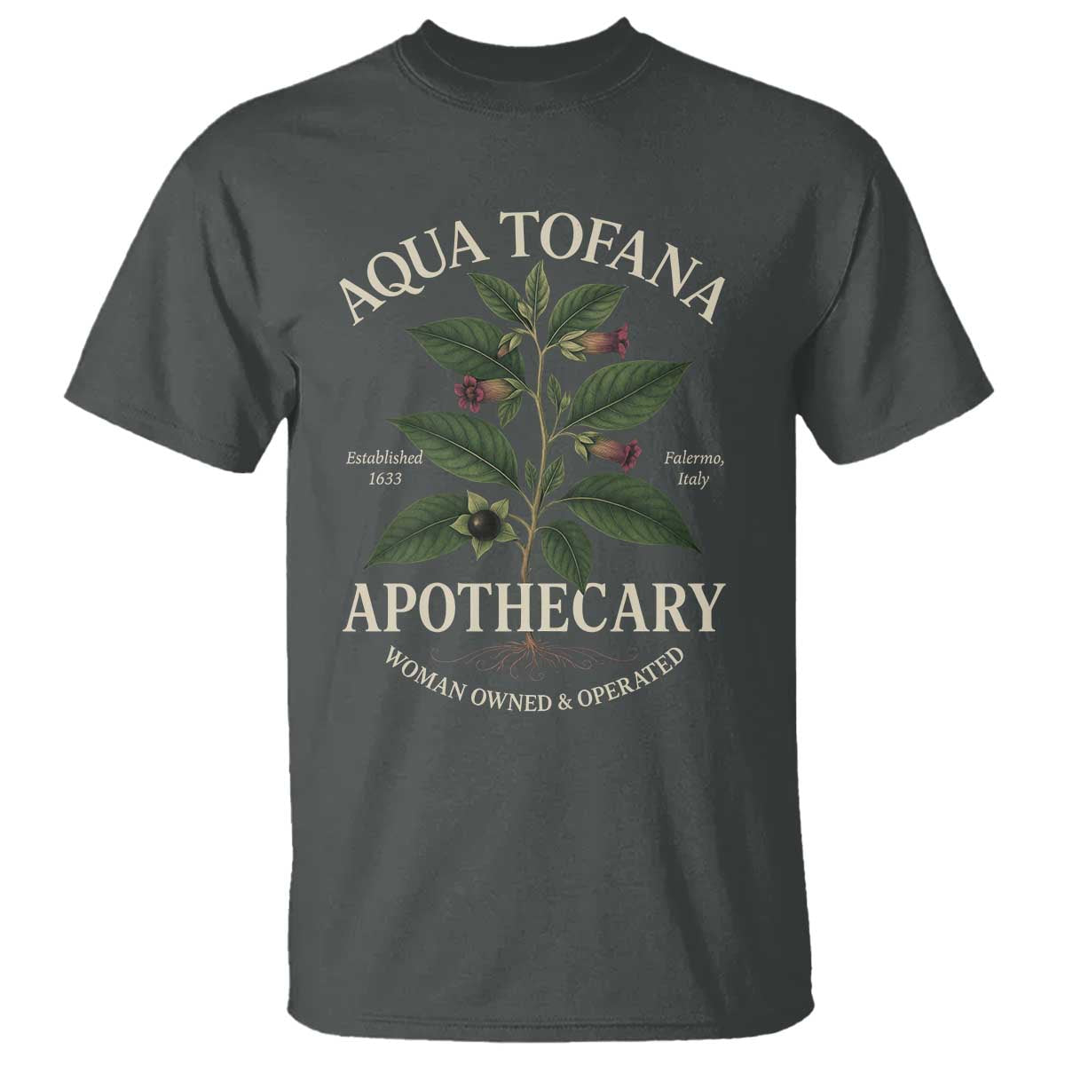 Aqua Tofana Apothecary T Shirt Feminist Woman Owned And Operated TS11 Dark Heather Print Your Wear